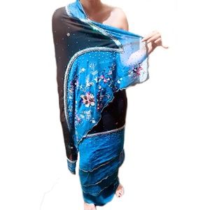 Vintage Sparkling blue floral Wrap and Sari